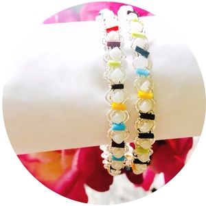 Multicolored Colorful Beaded Wire Wrapped Silver Bangles NEW WITH TAGS